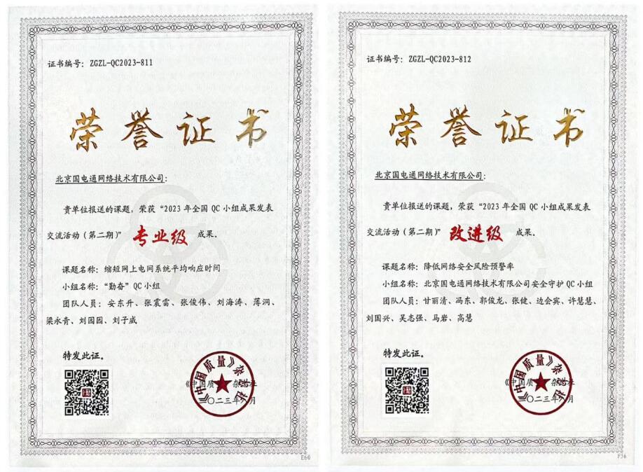 國(guó)網(wǎng)信通產(chǎn)業(yè)集團(tuán)國(guó)電通兩項(xiàng)QC成果分獲2023年全國(guó)QC小組成果二、三等獎(jiǎng)