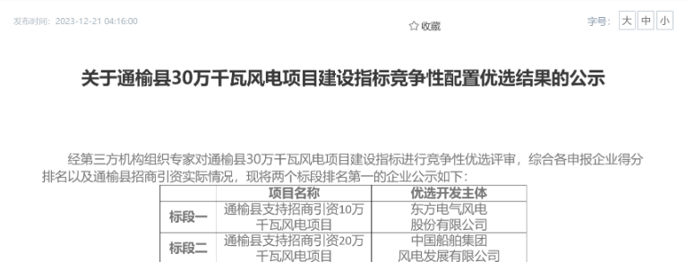 中船風(fēng)電、東方風(fēng)電獲風(fēng)電項(xiàng)目競(jìng)配指標(biāo)